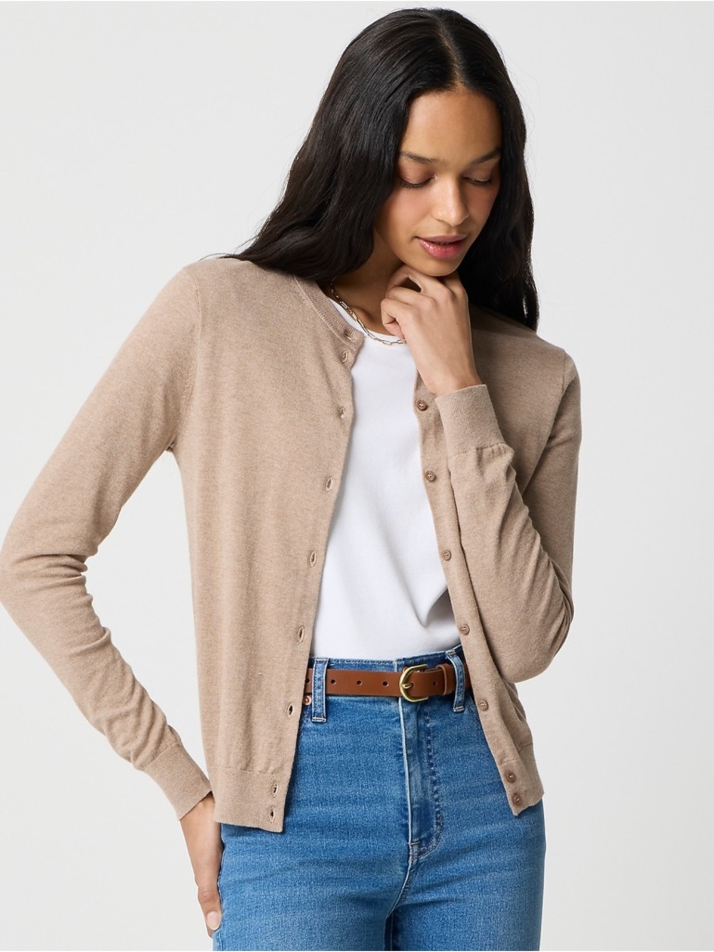 NWT 2025 J Crew Classic Cotton Cardigan Sweater Heather Mushroom Size Small